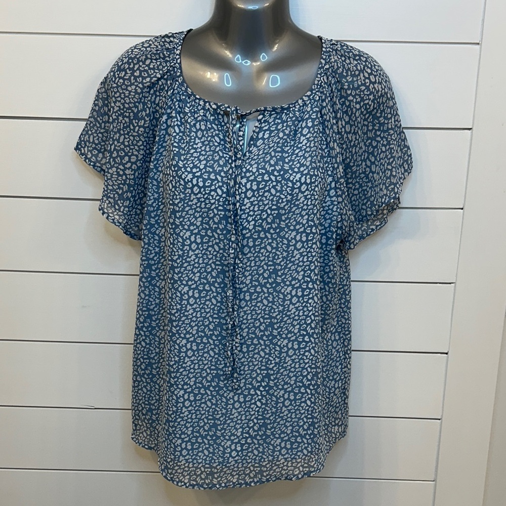 🔥2 for 1! Blue/White & Green/White Patterned Women's sheer blouses (lined)